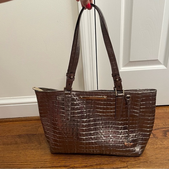 Brahmin Double Strap Shoulder Bag Metallic Zip Top - Picture 1 of 16
